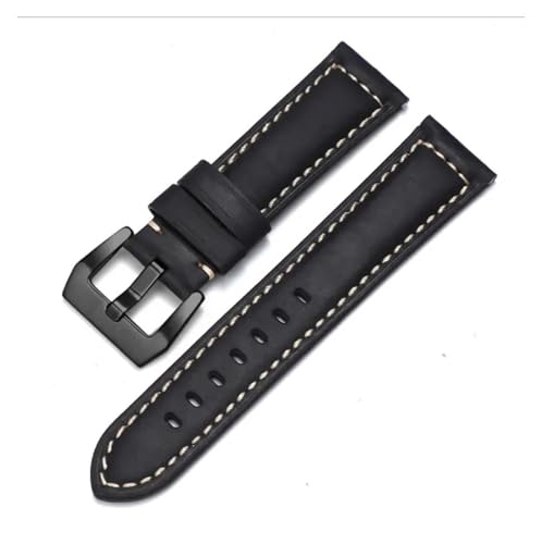 LQXHZ Rindslederarmband 20 22 24 26 Mm Herrenuhrarmband Aus Echtem Leder, Kompatibel Mit Panerai PAM111/441/312 Crazy Horse-Gürtel(Black Black,24mm) von LQXHZ