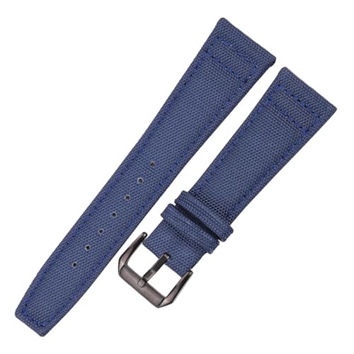 LQXHZ Schwarz Grün Blau Armband Nylon Canvas Lederfutter Uhrenarmband 20mm 21mm 22mm Sport Bequemes Mit Dornschließe(Blue Black Buckle,21mm) von LQXHZ