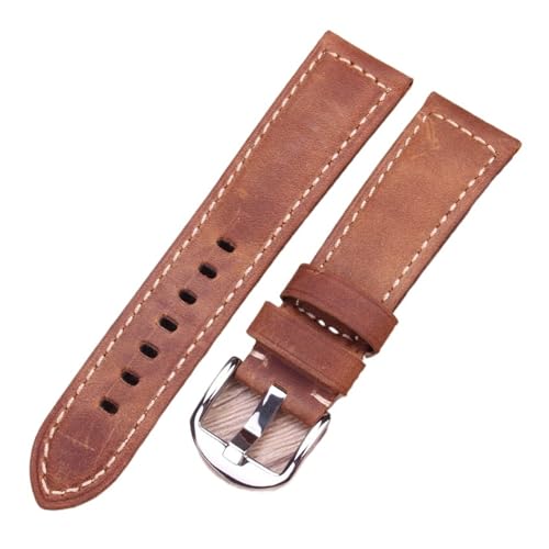 LQXHZ Uhrenarmbänder 22mm 24mm Italien Echtleder Uhrenarmband Schwarz Braun Gelb Damen Herren Rindsleder Armband Gürtel Mit Schnalle(Brown,24mm) von LQXHZ