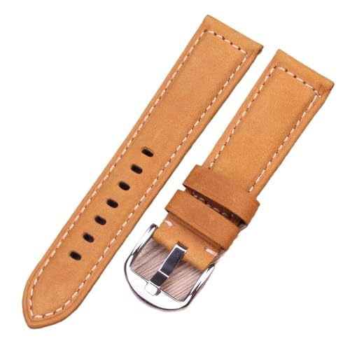 LQXHZ Uhrenarmbänder 22mm 24mm Italien Echtleder Uhrenarmband Schwarz Braun Gelb Damen Herren Rindsleder Armband Gürtel Mit Schnalle(Yellow,22mm) von LQXHZ