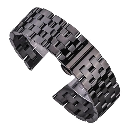 LQXHZ Uhrenarmbänder Aus Massivem Metall, Silber, Schwarz, Roségold, Poliert, Herren- Und Damen-Uhrenarmband Aus 316L-Edelstahl, 20 Mm, 22 Mm, 24 Mm(Black,24mm) von LQXHZ