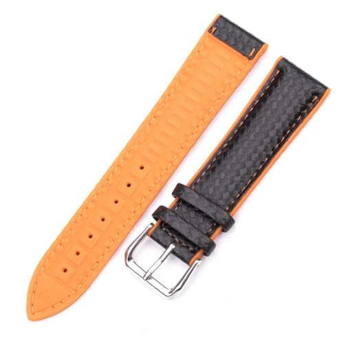 LQXHZ Uhrenarmbänder Leder + Gummi Damen Herren 18mm 20mm 22mm Uhrenarmband Mit Stahlschnalle Schwarz Gelb Orange(Orange,22mm) von LQXHZ