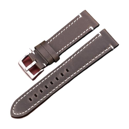 LQXHZ Uhrenarmband Aus Echtem Leder, Handbuch, Männer, Dick, 7 Farben, 18 Mm, 20 Mm, 22 Mm, 24 Mm, Uhrenarmbänder, Edelstahlschnalle, Zubehör (Color : Green Silver Buckle, Size : 22mm) von LQXHZ