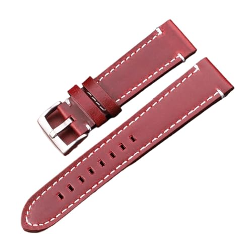 LQXHZ Uhrenarmband Aus Echtem Leder, Handbuch, Männer, Dick, 7 Farben, 18 Mm, 20 Mm, 22 Mm, 24 Mm, Uhrenarmbänder, Edelstahlschnalle, Zubehör (Color : Red Brown Silver, Size : 20mm) von LQXHZ