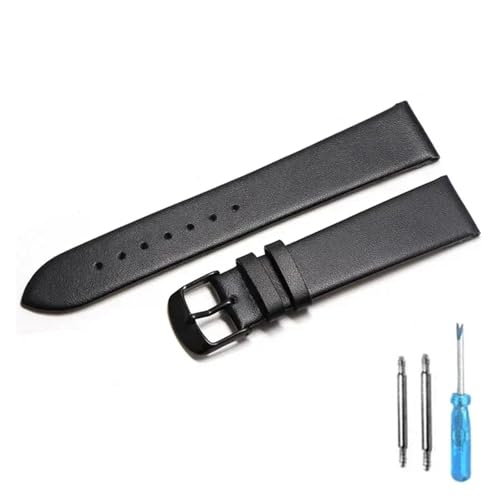 LQXHZ Uhrenarmband Aus Kalbsleder, 12 Mm, 14 Mm, 16 Mm, 18 Mm, 20 Mm, 22 Mm, Echtes Lederarmband Mit Silberner Dornschließe(Black-BK,16mm) von LQXHZ