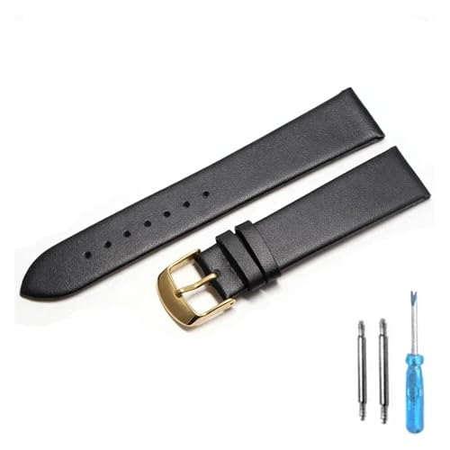 LQXHZ Uhrenarmband Aus Kalbsleder, 12 Mm, 14 Mm, 16 Mm, 18 Mm, 20 Mm, 22 Mm, Echtes Lederarmband Mit Silberner Dornschließe(Black-G,22mm) von LQXHZ