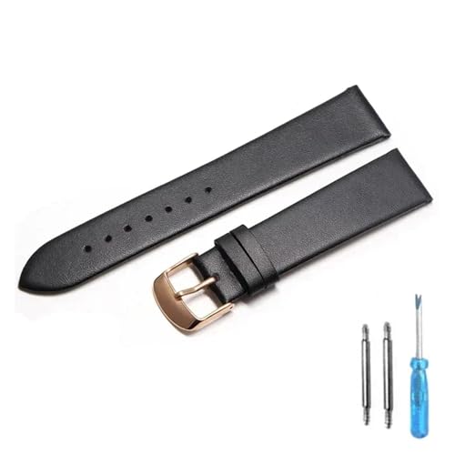 LQXHZ Uhrenarmband Aus Kalbsleder, 12 Mm, 14 Mm, 16 Mm, 18 Mm, 20 Mm, 22 Mm, Echtes Lederarmband Mit Silberner Dornschließe(Black-RG,22mm) von LQXHZ