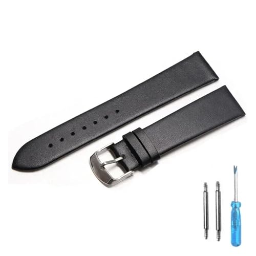 LQXHZ Uhrenarmband Aus Kalbsleder, 12 Mm, 14 Mm, 16 Mm, 18 Mm, 20 Mm, 22 Mm, Echtes Lederarmband Mit Silberner Dornschließe(Black-S,18mm) von LQXHZ