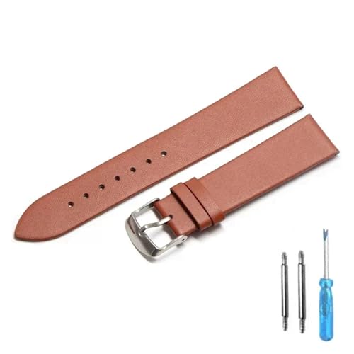 LQXHZ Uhrenarmband Aus Kalbsleder, 12 Mm, 14 Mm, 16 Mm, 18 Mm, 20 Mm, 22 Mm, Echtes Lederarmband Mit Silberner Dornschließe(LightBrown-S,12mm) von LQXHZ