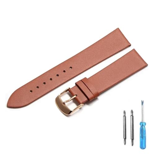 LQXHZ Uhrenarmband Aus Kalbsleder, 12 Mm, 14 Mm, 16 Mm, 18 Mm, 20 Mm, 22 Mm, Echtes Lederarmband Mit Silberner Dornschließe(LightBrownRG,14mm) von LQXHZ