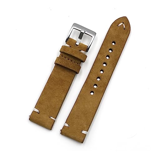 LQXHZ Uhrenarmband Aus Wildleder, 18 Mm, 20 Mm, 22 Mm, 24 Mm, Braunes Kaffeearmband, Handgefertigte Nähte, Ersatzarmband For Herren (Color : Tan, Size : 18mm) von LQXHZ