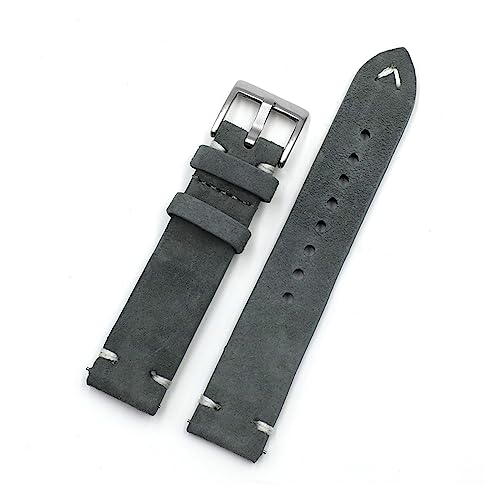 LQXHZ Uhrenarmband Aus Wildleder, 18 Mm, 20 Mm, 22 Mm, 24 Mm, Braunes Kaffeearmband, Handgefertigte Nähte, Ersatzarmband For Herren (Color : Gray, Size : 22mm) von LQXHZ