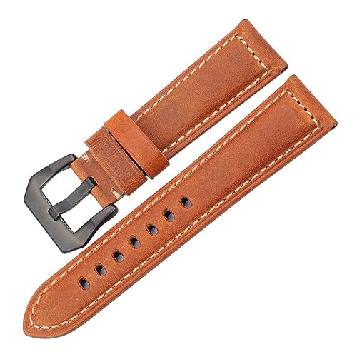 LQXHZ Echtes Lederarmband Armband 20 22 24 26 Mm Damen Herren Ölwachs Rindsleder Blau Grün Rot Braun Wachbandband Stahlschnalle (Color : Brown Black Buckle, Size : 24mm) von LQXHZ