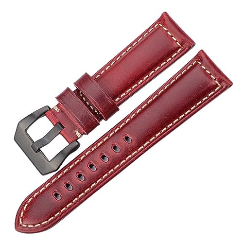 LQXHZ Echtes Lederarmband Armband 20 22 24 26 Mm Damen Herren Ölwachs Rindsleder Blau Grün Rot Braun Wachbandband Stahlschnalle (Color : Red Brown Black, Size : 26mm) von LQXHZ