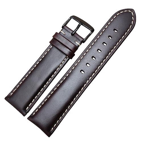 LQXHZ Uhrenarmband Aus Echtem Leder, Schwarz, Dunkelbraun, 18, 19, 20, 21, 22, 24 Mm, Uhrenarmbänder, Herren, Damen, Polierte Schnalle (Color : Dark brown black, Size : 20mm) von LQXHZ