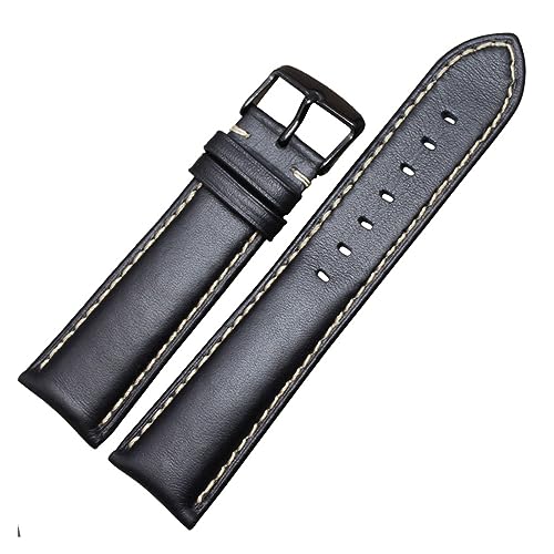 LQXHZ Uhrenarmband Aus Echtem Leder, Schwarz, Dunkelbraun, 18, 19, 20, 21, 22, 24 Mm, Uhrenarmbänder, Herren, Damen, Polierte Schnalle (Color : Black black buckle, Size : 22mm) von LQXHZ