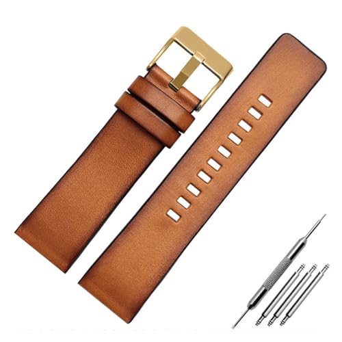 LQXHZ Echtes Lederarmband Kompatibel Mit Diesel DZ7406 DZ7408 DZ4476 DZ4343 Uhrenarmband Braunes Armband 22 Mm 24 26 Mm Retro-Armbanduhrenband (Color : Brown goldr buckle, Size : 26mm) von LQXHZ