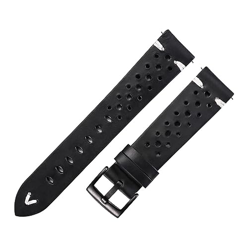 LQXHZ Uhrenarmband aus echtem Leder, porös, 18 mm, 20 mm, 22 mm, Dunkelbraun, handgefertigt, Ölwachs, Leder, Schnellverschluss, für Damen und Herren, 22 mm, Achat von LQXHZ