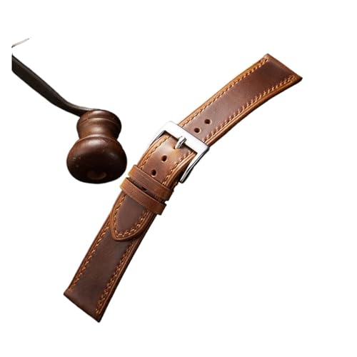 LQXHZ Vintage Style Oil Wax Leather Watchband 18mm 19mm 20mm 21mm 22mm Handmade Watch Strap Wristband Zubehör For Herren (Color : Brown, Size : 22mm) von LQXHZ