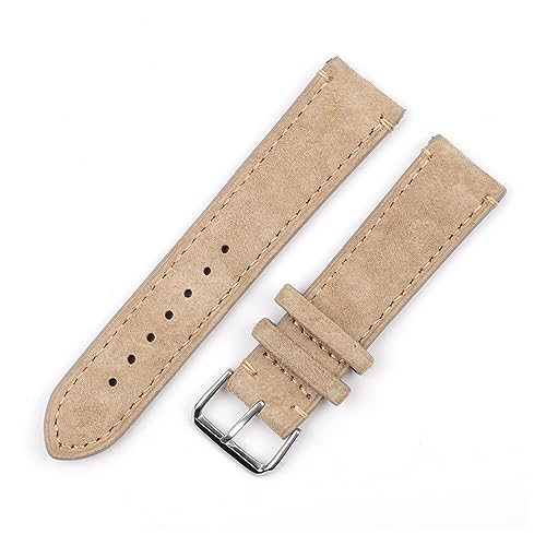 LQXHZ Vintage Wildleder Uhrenarmband 18mm 20mm 22mm 24mm Handgefertigtes Lederarmband Ersatz Tan Grau Beige Farbe For Herren Damen Uhren(Color:Beige-side wire,Size:20mm) von LQXHZ