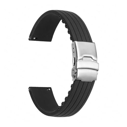 LQXHZ Zugfestes Silikonarmband For Herren Und Damen, Wasserdicht, Mit Faltschließe, 22 Mm, Mit Werkzeug(Black) von LQXHZ