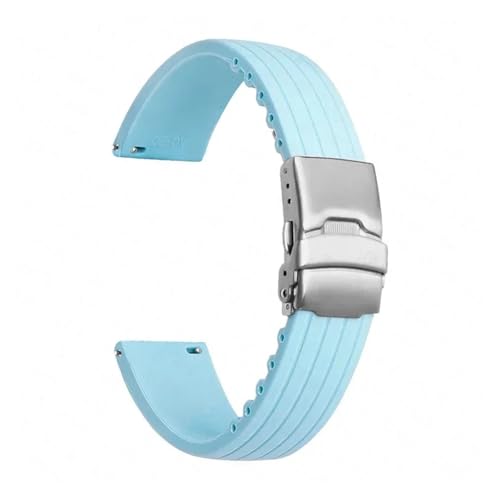 LQXHZ Zugfestes Silikonarmband For Herren Und Damen, Wasserdicht, Mit Faltschließe, 22 Mm, Mit Werkzeug(Light blue) von LQXHZ