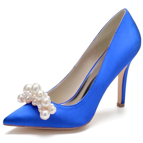 LQYACY Damen High Heels, Modische Sommer Perlen Dekorative Casual Damen Schuhe, Spitz Zehe Stiletto Formale Hochzeit Schuhe,Blau,35 EU von LQYACY