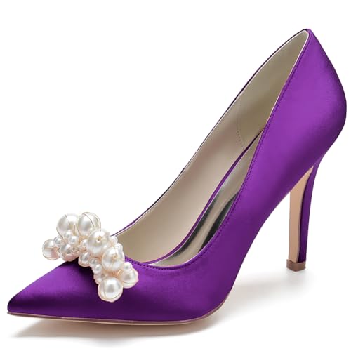 LQYACY Damen High Heels, Modische Sommer Perlen Dekorative Casual Damen Schuhe, Spitz Zehe Stiletto Formale Hochzeit Schuhe,Lila,35 EU von LQYACY