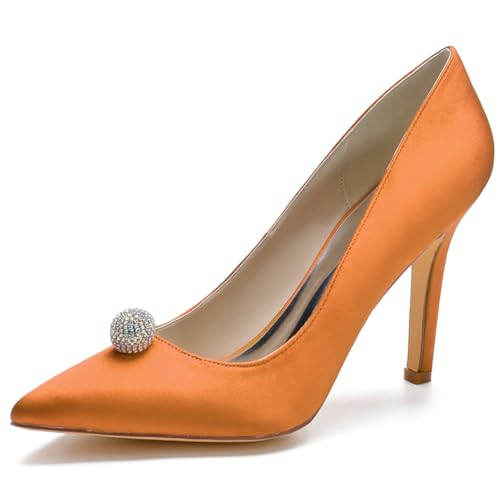 LQYACY Damen High Heels, Sommer Mode Spitz Toe Stiletto Heels, Strass verziert Casual Damen Schuhe, Formale Hochzeit Schuhe,Orange,37 EU von LQYACY