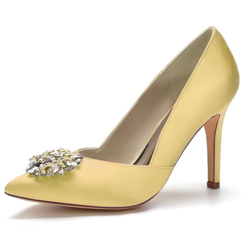 LQYACY Damen High Heels, Sommer Modische Metall Dekorative Casual Damen Schuhe, Spitz Zehe Stiletto Formale Hochzeit Schuhe,Gold,40 EU von LQYACY