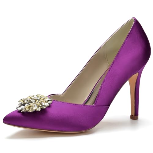 LQYACY Damen High Heels, Sommer Modische Metall Dekorative Casual Damen Schuhe, Spitz Zehe Stiletto Formale Hochzeit Schuhe,Lila,37 EU von LQYACY