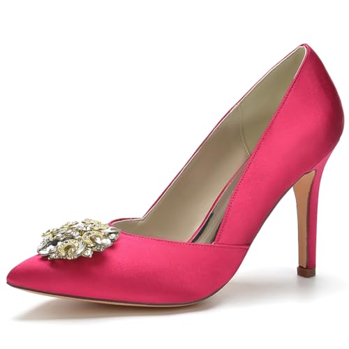LQYACY Damen High Heels, Sommer Modische Metall Dekorative Casual Damen Schuhe, Spitz Zehe Stiletto Formale Hochzeit Schuhe,Rosa,37 EU von LQYACY