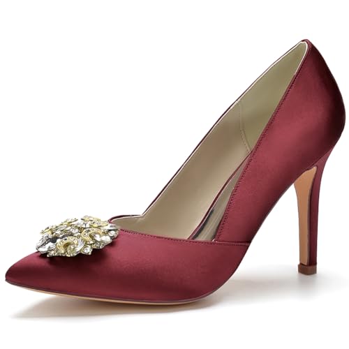 LQYACY Damen High Heels, Sommer Modische Metall Dekorative Casual Damen Schuhe, Spitz Zehe Stiletto Formale Hochzeit Schuhe,Rot,40 EU von LQYACY