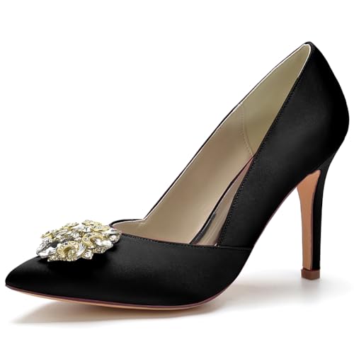 LQYACY Damen High Heels, Sommer Modische Metall Dekorative Casual Damen Schuhe, Spitz Zehe Stiletto Formale Hochzeit Schuhe,Schwarz,37 EU von LQYACY