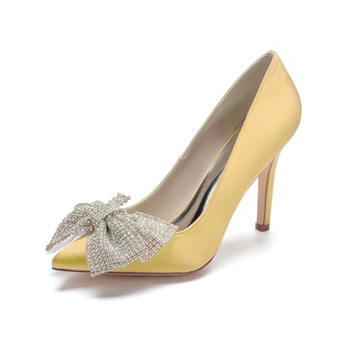 LQYACY Damen High Heels, Strass verziert Spitz Zehe Casual Hochzeit Schuhe, Damen modische Formale Schuhe,Gold,35 EU von LQYACY