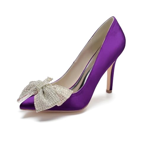 LQYACY Damen High Heels, Strass verziert Spitz Zehe Casual Hochzeit Schuhe, Damen modische Formale Schuhe,Lila,41 EU von LQYACY