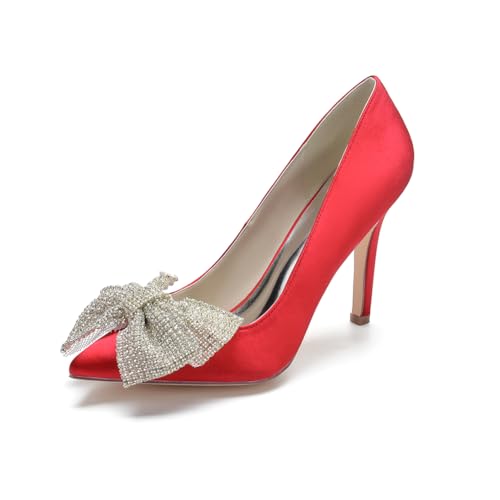 LQYACY Damen High Heels, Strass verziert Spitz Zehe Casual Hochzeit Schuhe, Damen modische Formale Schuhe,Rot,35 EU von LQYACY