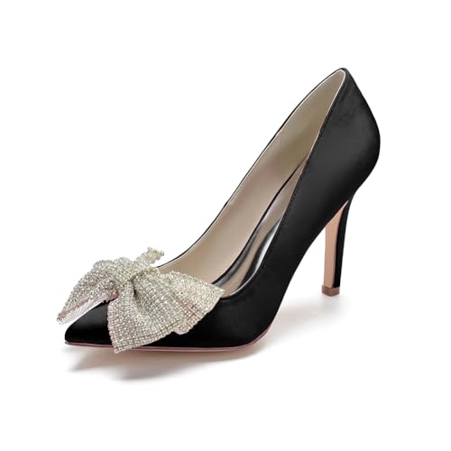 LQYACY Damen High Heels, Strass verziert Spitz Zehe Casual Hochzeit Schuhe, Damen modische Formale Schuhe,Schwarz,38 EU von LQYACY