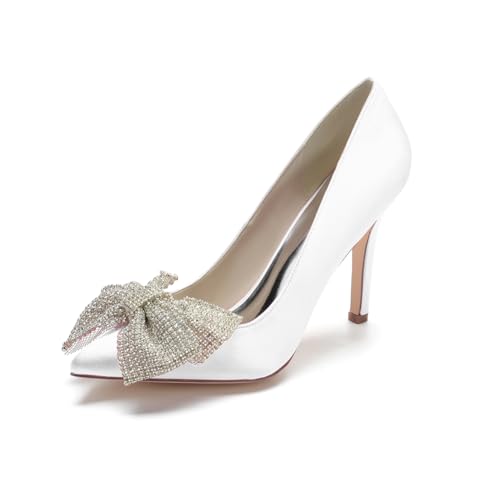 LQYACY Damen High Heels, Strass verziert Spitz Zehe Casual Hochzeit Schuhe, Damen modische Formale Schuhe,Weiß,35 EU von LQYACY