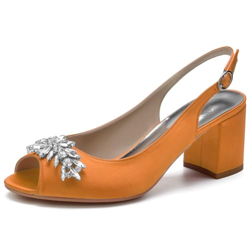 LQYACY Damen Open Toe High Heels, Strass verschönert Stiletto Plattform Sandalen, Arbeitsschuhe für Dinner Party Hochzeiten,Orange,35 EU von LQYACY