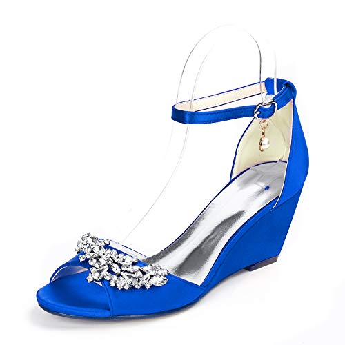 LQYACY Damen Open Toe High Heels mit Strass Verzierungen, modische und lässige Sommerschuhe für Frauen, geeignet für Dinnerpartys, Hochzeiten,Blau,43 EU von LQYACY