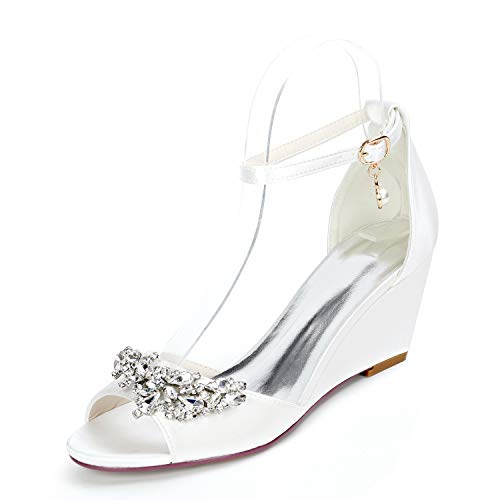 LQYACY Damen Open Toe High Heels mit Strass Verzierungen, modische und lässige Sommerschuhe für Frauen, geeignet für Dinnerpartys, Hochzeiten,Weiß,39 EU von LQYACY