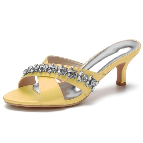 LQYACY Frauen Open Toe Hausschuhe, Frauen Party Nachtclub Stiletto Arbeitsschuhe für Dinner Partys Hochzeiten,Gold,35 EU von LQYACY