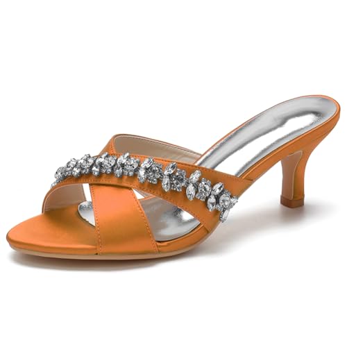 LQYACY Frauen Open Toe Hausschuhe, Frauen Party Nachtclub Stiletto Arbeitsschuhe für Dinner Partys Hochzeiten,Orange,41 EU von LQYACY