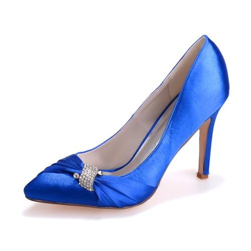 LQYACY Frauen geschlossen High Heels, Strass Zubehör Spitz Zehe Stiletto Plattform Sandalen, Arbeitsschuhe, geeignet für Dinner Partys Hochzeiten,Blau,36 EU von LQYACY