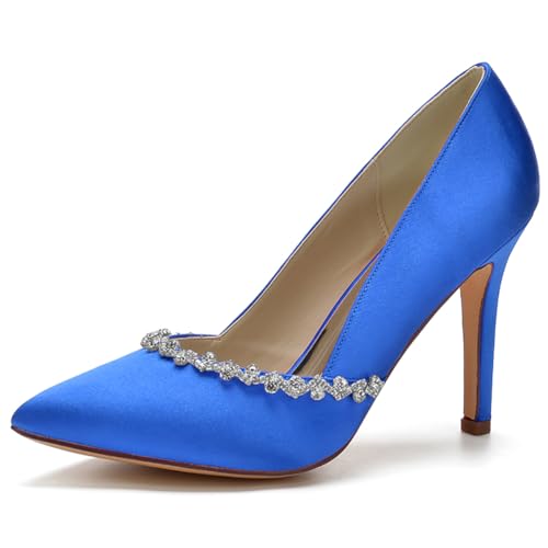 LQYACY Sommer Modische Casual Damen Schuhe, Strass Verziert Elegante Damen High Heels, Spitz Zehe Stiletto Formale Hochzeit Schuhe,Blau,35 EU von LQYACY