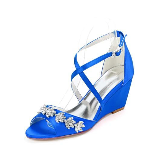 LQYACY Sommer Modische Casual Sandalen, Frauen Open Toe High Heels mit Strass Verzierungen, geeignet für Dinner Partys Hochzeiten,Blau,39 EU von LQYACY