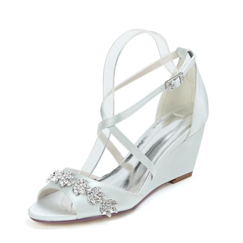 LQYACY Sommer Modische Casual Sandalen, Frauen Open Toe High Heels mit Strass Verzierungen, geeignet für Dinner Partys Hochzeiten,Silber,36 EU von LQYACY