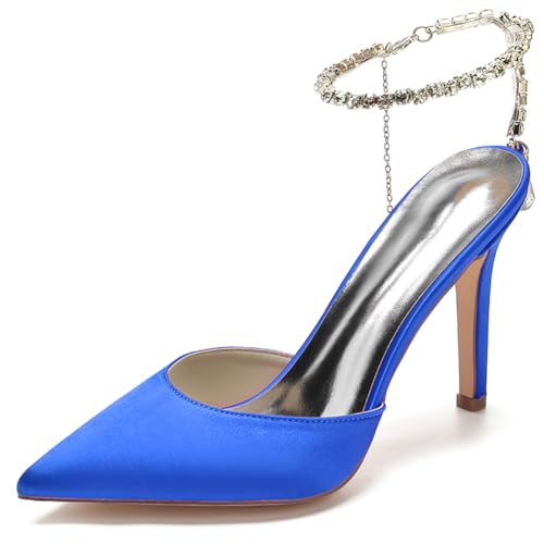 LQYACY Spitz Zehe Stilettos, Frauen geschlossen Pumps mit Strass Verzierungen, geeignet für Dinner Partys Hochzeiten,Blau,39 EU von LQYACY