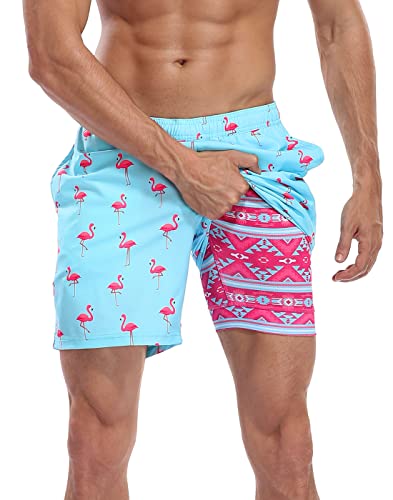 LRD Herren-Badehose mit Kompressionsfutter, 17,8 cm Schrittlänge, schnelltrocknend, Badeshorts, Party Like a Flock Star / Tribal, Medium von LRD